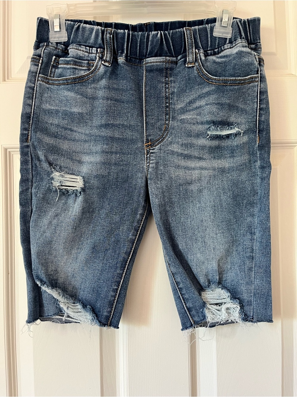 grace & lace women’s distressed blue denim bermuda shorts